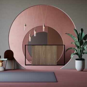 Comptoir d accueil design Rivo Cadre metal LED ambiance design rose