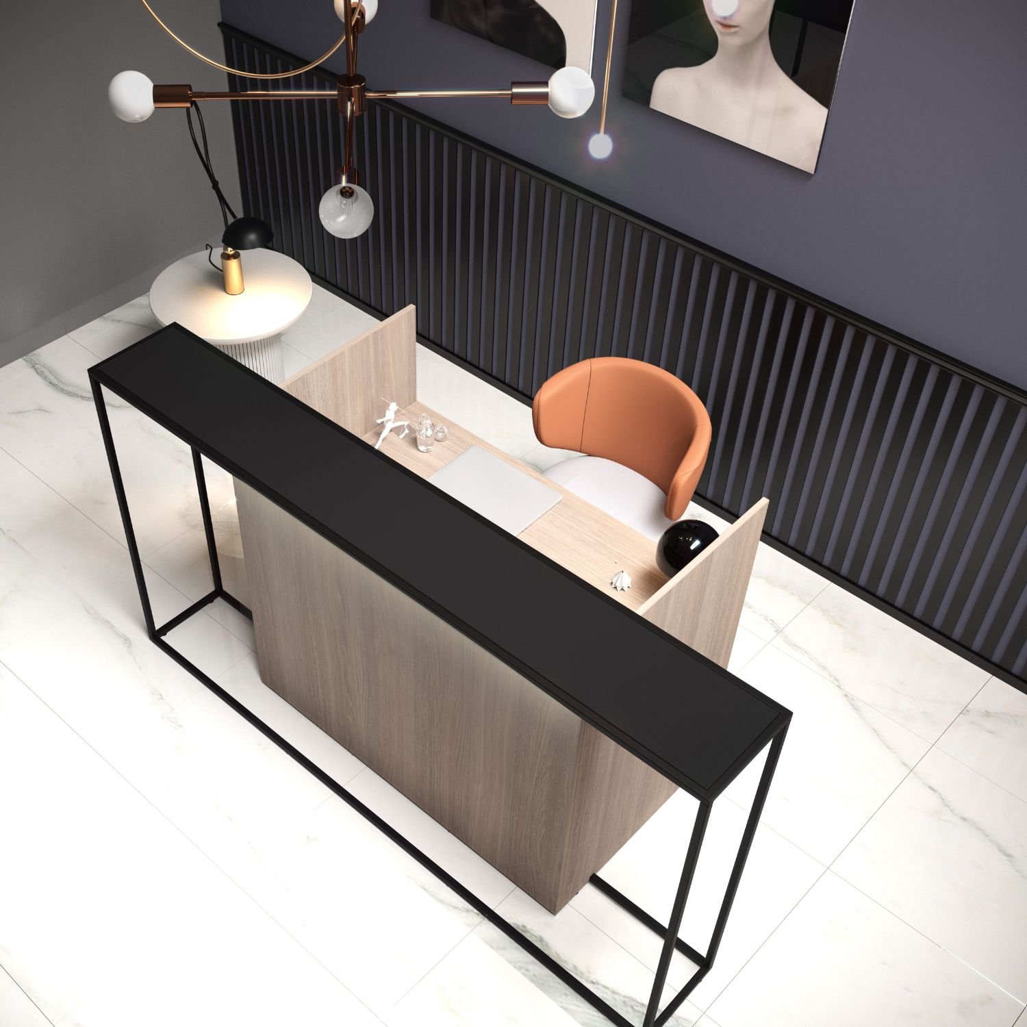 Comptoir d accueil design Rivo Cadre metal LED vue dessus Comptoir d accueil design Rivo Cadre metal LED vue dessus