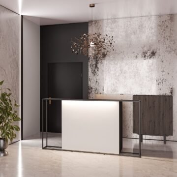 Comptoir d accueil design Rivo — facade avec eclairage LED d ambiance