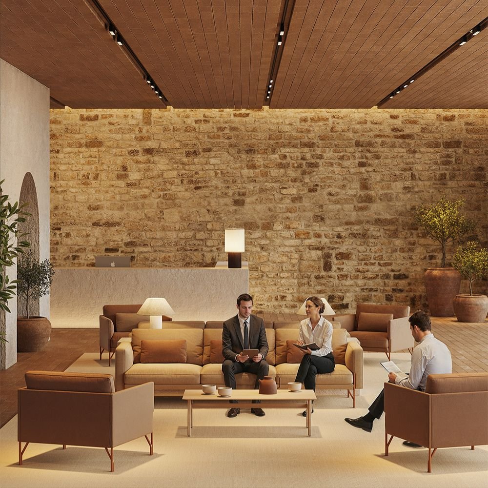 Fauteuil cuir lounge Marea — ambiance lounge hoteliere