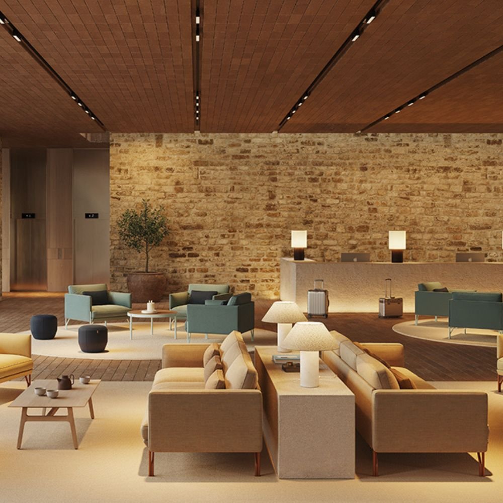 Fauteuil cuir lounge Marea — espace d accueil contemporain 1
