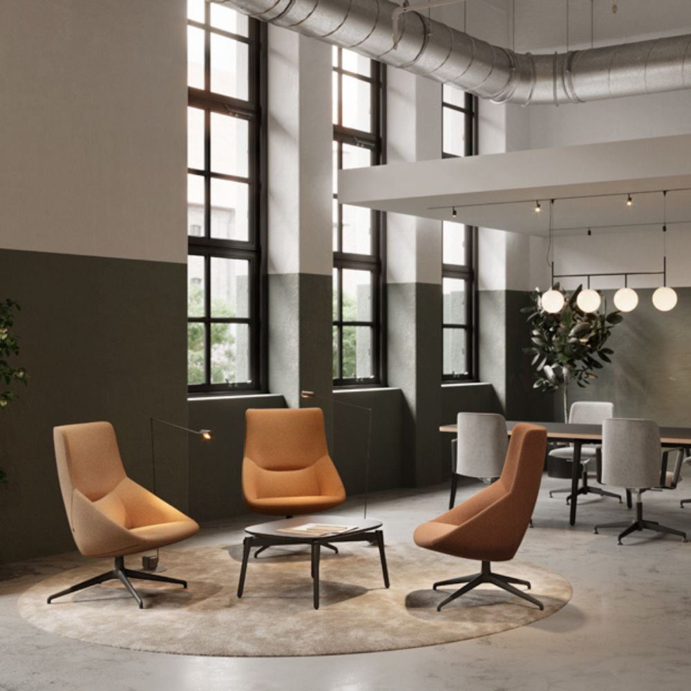 Fauteuil lounge Bow — version dossier haut base soft aluminium