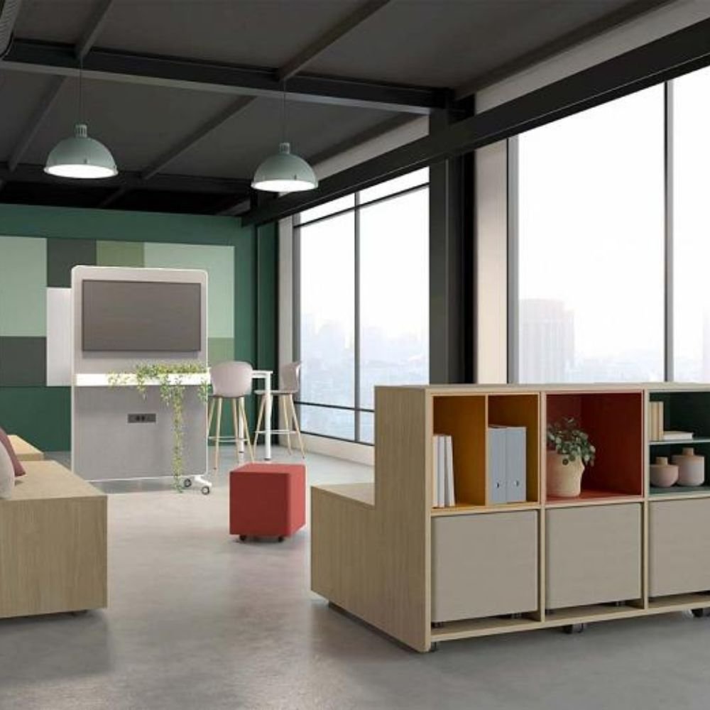 Gradin en bois mobile modulable Agile en situation — espace de coworking