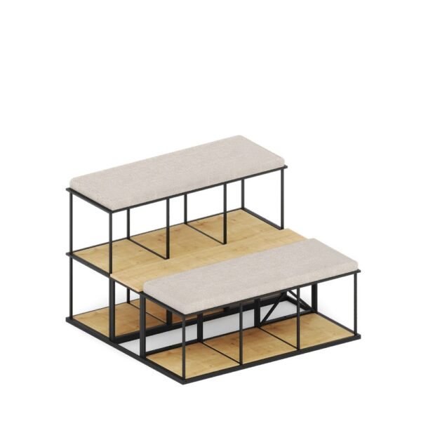 Gradin modulaire acoustique coworking Stack — vue de profil montrant les deux niveaux