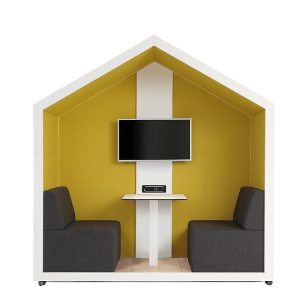 Meuble acoustique mobile de reunion Hometree detail roulettes et mediaport