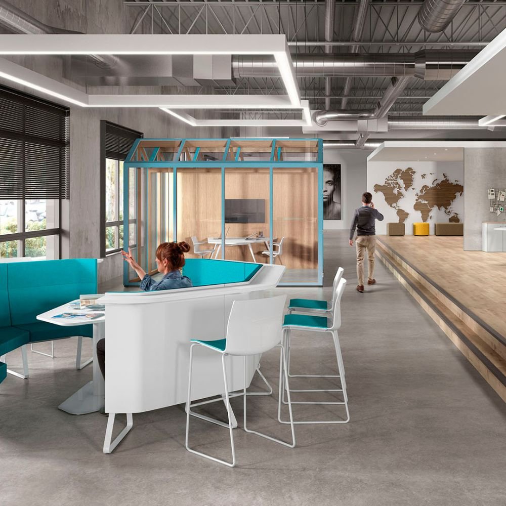 Salle de reunion modulaire autonome en situation — open space