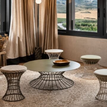 Table basse outdoor Bolonia design filaire H36 ambiance