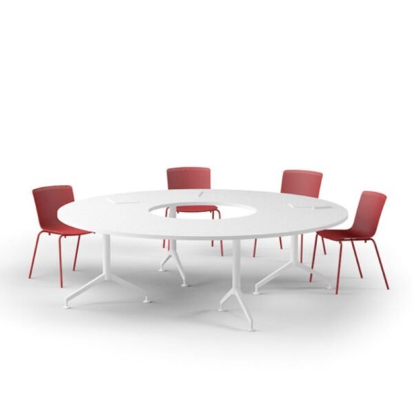 Table de reunion ronde 12 personnes — pietement quatre colonnes acier