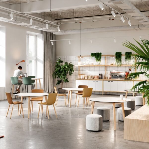 Table ronde 120 cm bois massif Timber ambiance cafeteria professionnelle