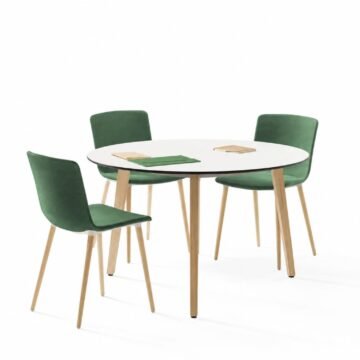 Table ronde 120 cm bois massif Timber chaises vertes
