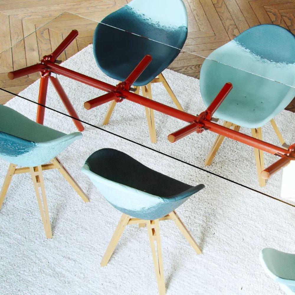 Table upcycling Clavex en verre trempe et acier thermolaque
