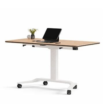 Bureau assis debout à roulettes Essor plateau bois
