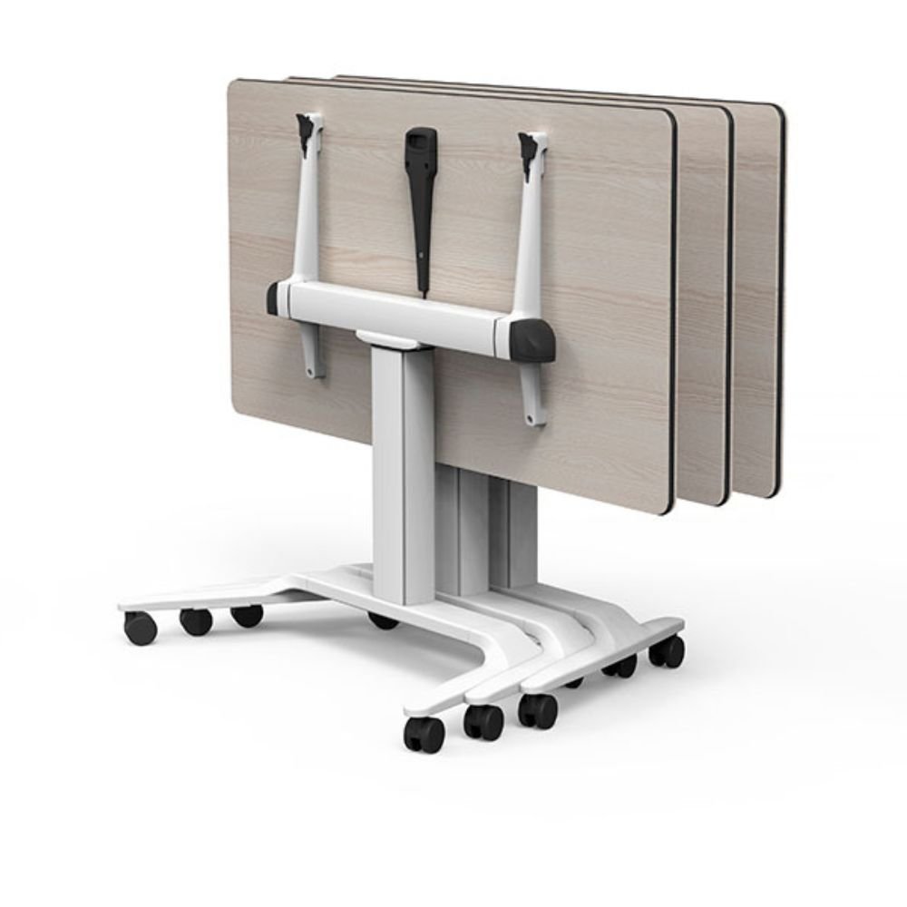 Bureau assis debout a roulettes Essor — Version plateau rabattable Bureau assis debout a roulettes Essor — Version plateau rabattable
