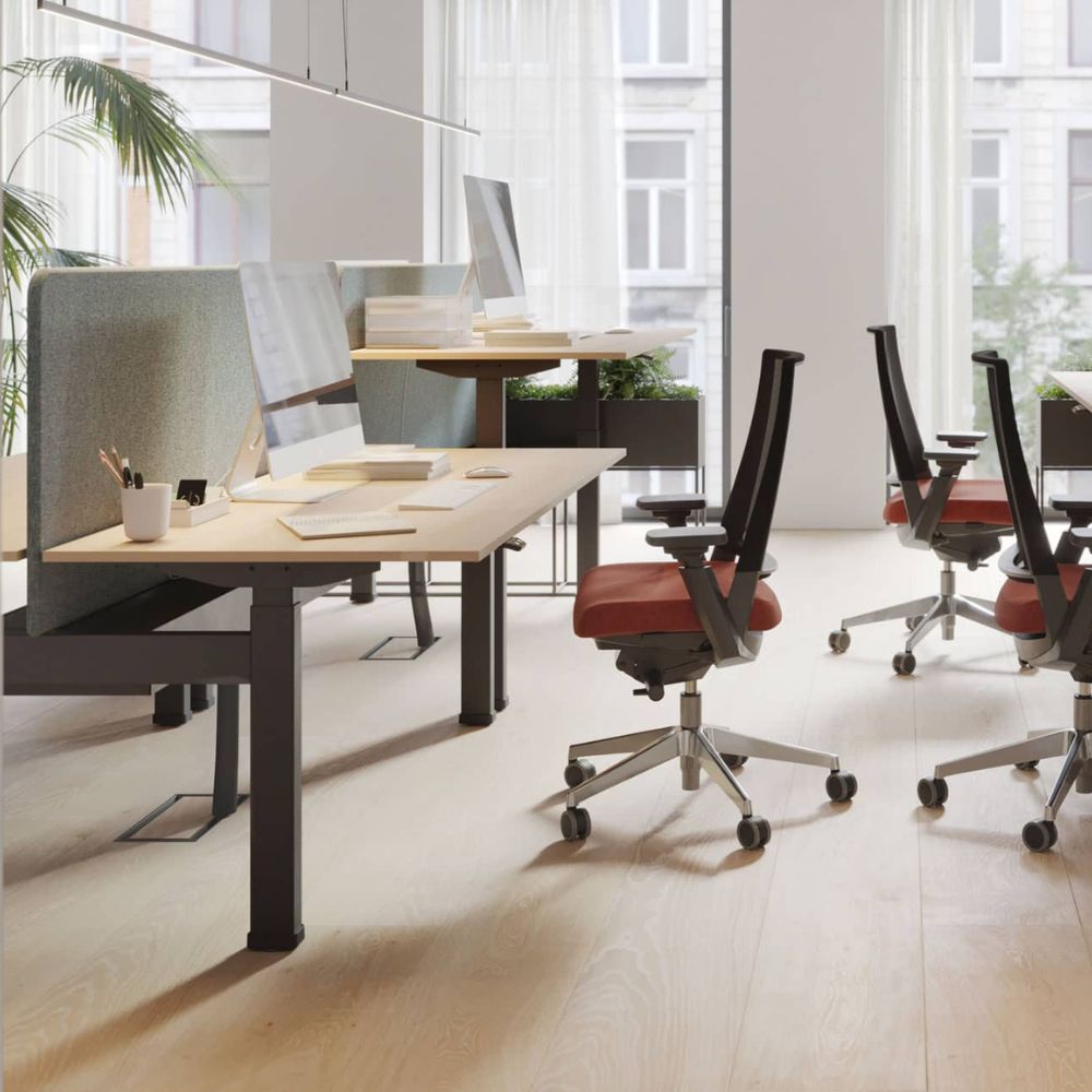 Bureau bench assis debout electrique Skala Next en situation en flex office