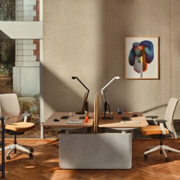 Bureau partage assis debout design acoustique Elva ambiance