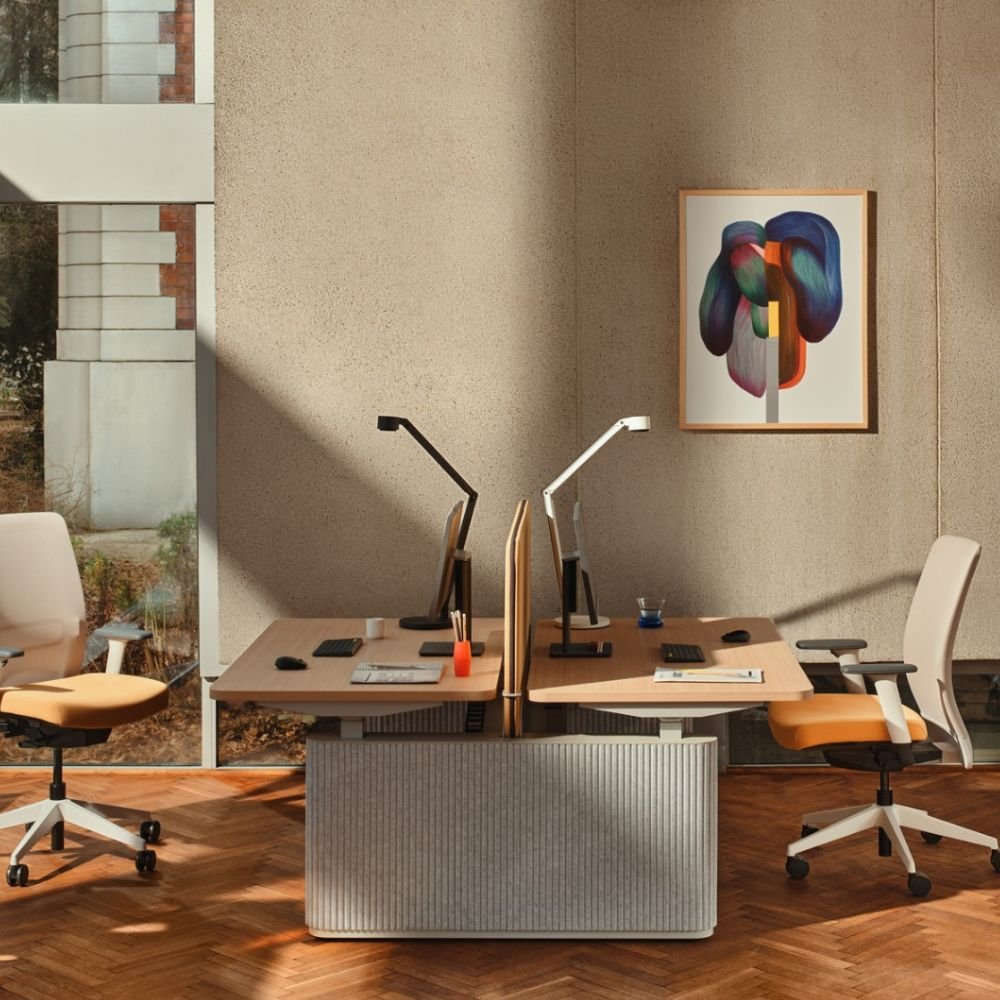 Bureau partage assis debout design acoustique Elva — panneau acoustique en feutre PET Bureau partage assis debout design acoustique Elva — panneau acoustique en feutre PET