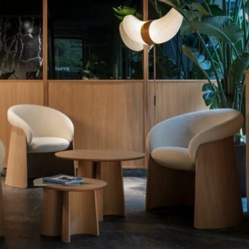 Fauteuil bois bouclette 1 place Ginger ambiance lounge
