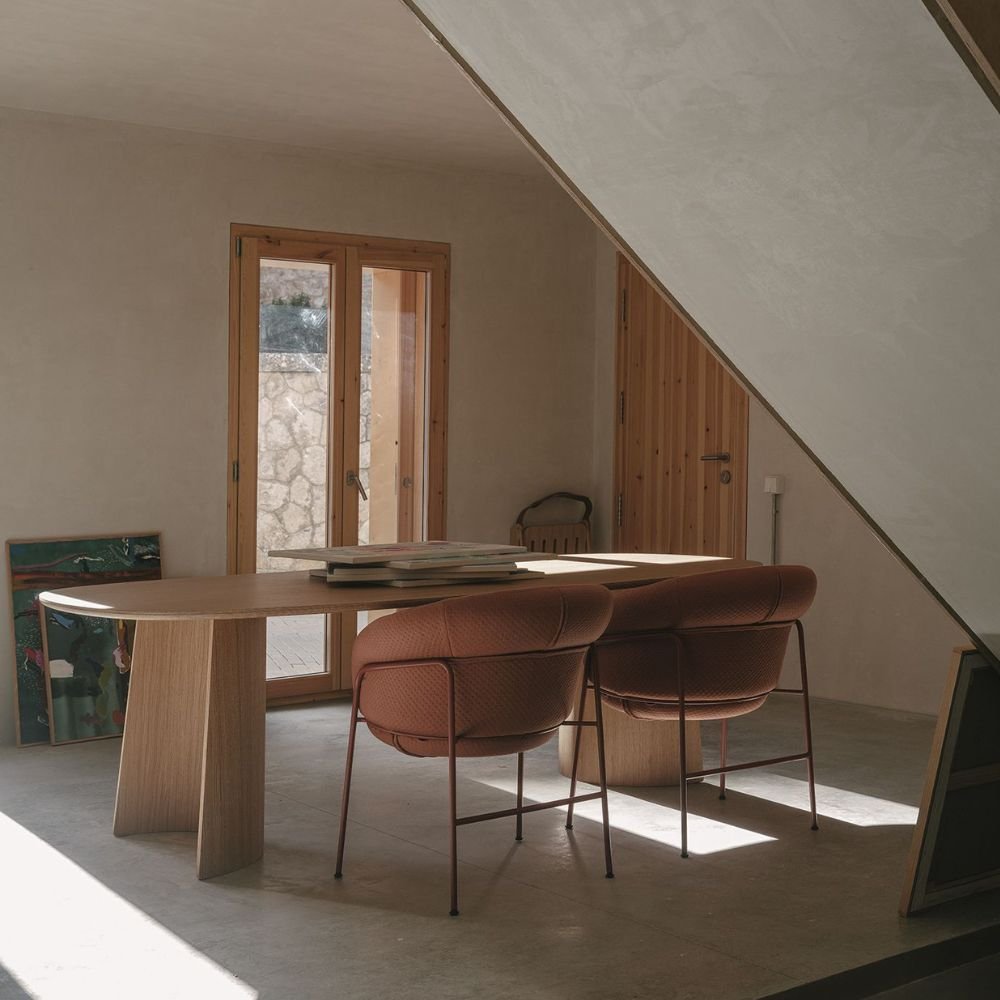 Table bois massif brut Ginger H75 — plateau ovale en chene