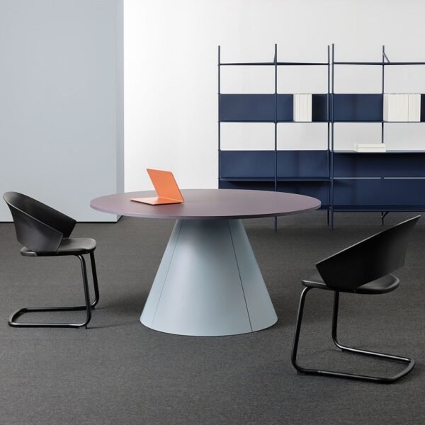Table ronde de reunion reglable en hauteur Follow Meeting Cone — base conique en interieur design reunion Table ronde de reunion reglable en hauteur Follow Meeting Cone — base conique en interieur design reunion
