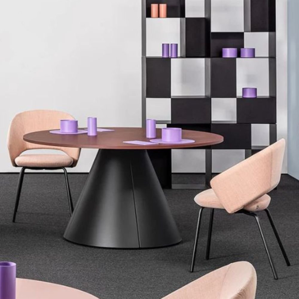 Table ronde de reunion reglable en hauteur Follow Meeting Cone — base conique table ronde reglable en hauteur Table ronde de reunion reglable en hauteur Follow Meeting Cone — base conique table ronde reglable en hauteur