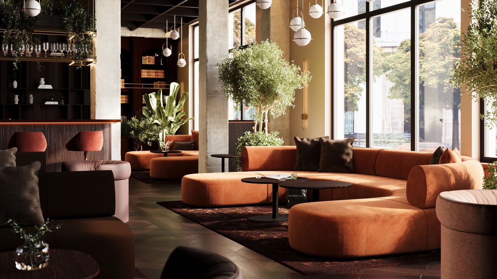 Agencement hôtelier espace lobby accueil lounge réalisé par IDEA&KO